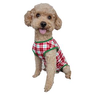 狗狗夏季薄款衣服泰迪护肚包肚子背心莱卡棉格子母狗绝育术护理服