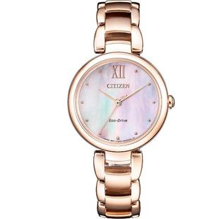 【送礼推荐】西铁城小铃花光动能简约精致金色手链钢带女表EM0533