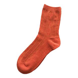 鹿人袜子女士中筒羊毛袜条纹保暖简约舒适加厚精梳棉保暖无骨5017