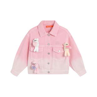 NOISY TEDDY 26年春季新款可爱爱心熊时尚渐变色儿童牛仔长袖外套