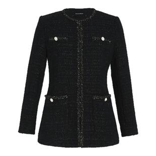 珂莱蒂尔秋季款气质通勤无领羊毛呢修身利落可通勤香风外套女