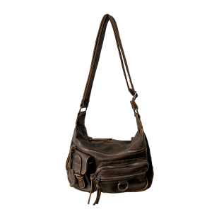 BINGBONG|复古棕色机车斜挎包辣妹通勤机能新款工装大容量包包女