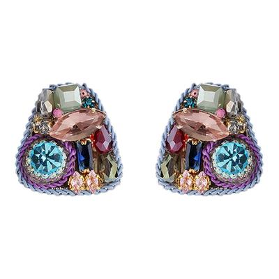 卡洛美彩晶几何耳环高级感复古彩色水晶几何网红气质银针耳钉耳饰