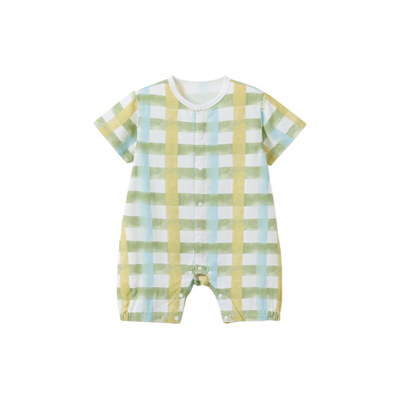 papa夏季竹棉纱布爬服透气轻薄短袖婴儿夏天衣服爬爬母婴连体衣