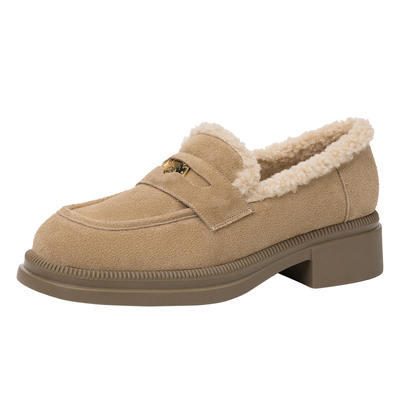 达芙加绒乐福鞋保暖粗跟毛毛鞋女