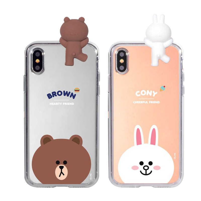 line布朗熊苹果12promax手机壳mini镜面iphone11promax趴趴x女xs