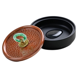 宣品书房砚台带盖墨海砚台宣砚高端紫铜砚盖天然原石书法专用砚台不干墨高颜值可研墨防干墨池便携式学生墨台