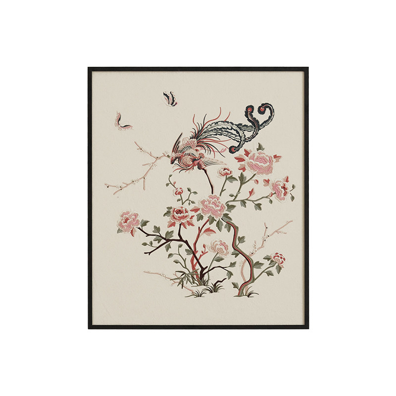 蜡笔派牡丹挂画复古中式客厅卧室走廊玄关重工刺绣艺术装饰画K