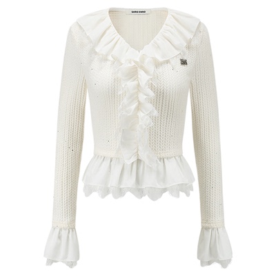 SHROENRO重工假两件蕾丝拼接上衣