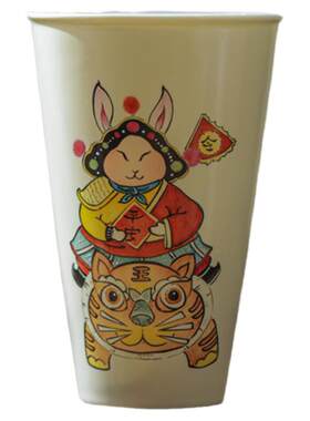 手绘国潮插画风创意趣味茶杯
