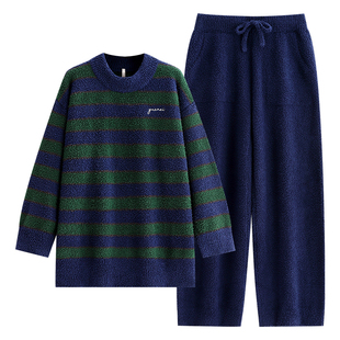 悦内半边绒睡衣女款冬季冬天珊瑚绒保暖家居服秋冬时尚毛绒软绵绵