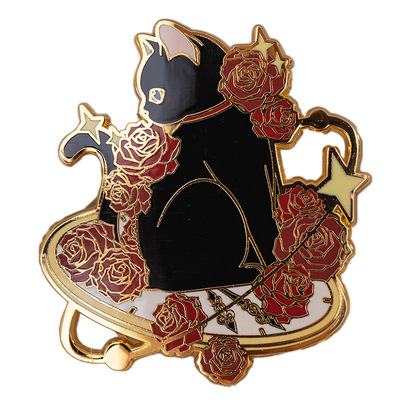 月色星象时与玫瑰仿珐琅徽章胸针