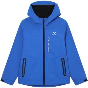 小彩壳|特步童装儿童外套男童冬季户外防风加厚款摇粒绒加绒上衣