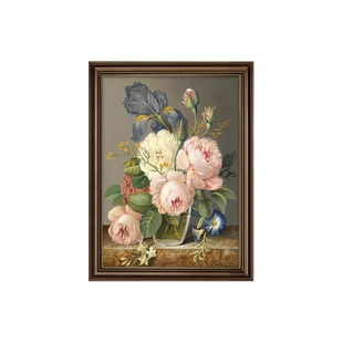 牡丹花卉手绘油画美式玄关装饰画餐厅卧室挂画轻奢高级感2025新款