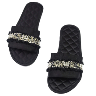 韩国可爱家居拖鞋女蝴蝶结绸缎面家用室内布艺四季时尚防滑地板托