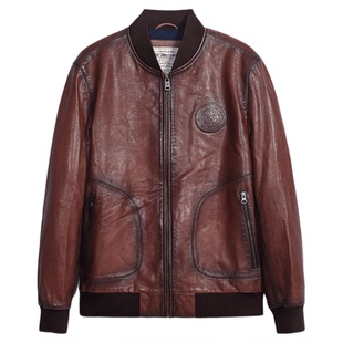 MCS男装源自万宝路秋季皮衣外套高级感飞机师款潮流男士羊皮夹克
