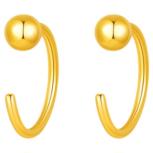 百泰黄金耳钉足金999耳饰简约光面圆环金豆养耳棒U型耳骨C字耳圈