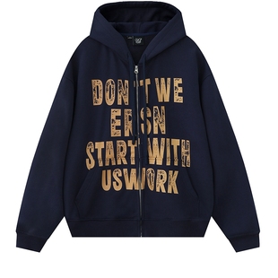 ER斑驳标识字母卫衣开衫2026春季杜宾犬美式休闲潮牌情侣运动帽衫