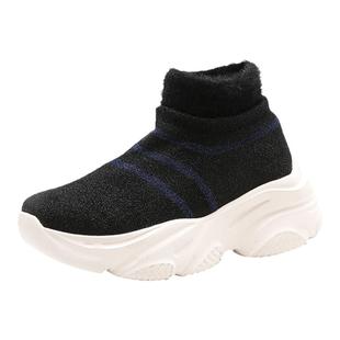 Tt&Mm/汤姆斯欧洲站女鞋加绒舒适高帮鞋冬季款飞织厚度增高袜子鞋