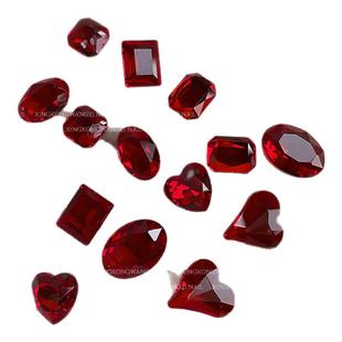 2026新年安可拉红透钻美甲饰品超闪透底歪心异形K9钻饰指甲小配饰