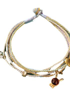 沙金兔子手链手工编织手绳红绳男女婴儿宝宝小清新五色绳新年礼物