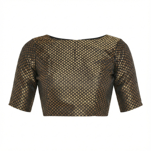 印度进口黑色设计感气质精致丝混纺百搭圆领短款正宗纱丽小上衣