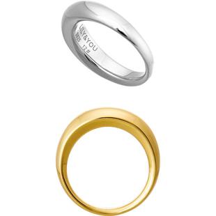 lily&you泥鳅背戒指女纯银厚高背素圈金银光圈尾戒对戒叠戴配爆款