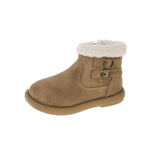 女童英伦风时尚磨砂绒面加绒加厚保暖棉靴2025冬季新款羊羔毛短靴