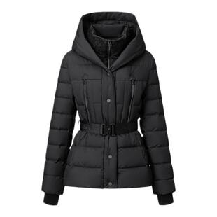 VGRASS90鹅绒服冬季新款保暖外套蕾丝哑光料收腰连帽短款羽绒服女