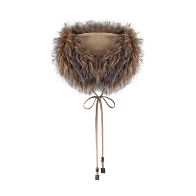 BALIANG「捌樑」 眊'State' 双面翻毛领麂皮腰果花绑带围脖围巾