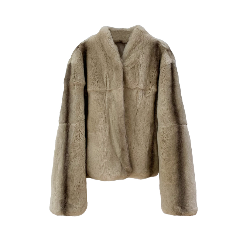 雷克斯整皮獭兔毛小立领短款皮草