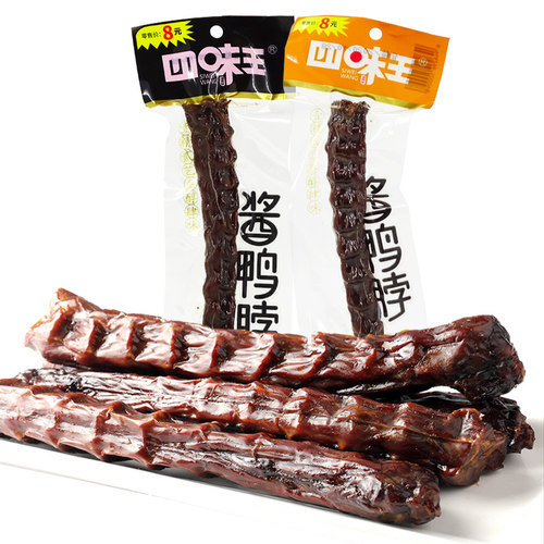 四味王酱鸭脖60克长条湖南即食手撕鸭脖猛辣鸭脖休闲麻辣零食小吃