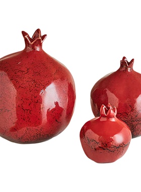 红色红石榴新中式仿真花瓶摆件