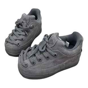 小胖丁磨砂皮复古风丑萌面包鞋女厚底增高休闲板鞋时尚百搭胖胖鞋