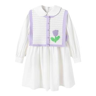 巴拉巴拉女童连衣裙中大童学院风两件套儿童白色裙子秋装新款童装