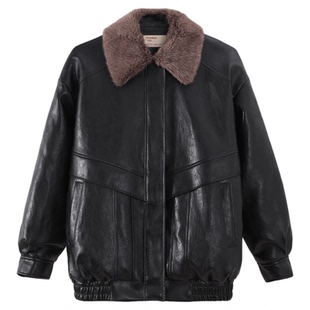 Jicouture3M新雪丽棉毛领皮衣棉夹克女冬季拼接高级感飞行员外套