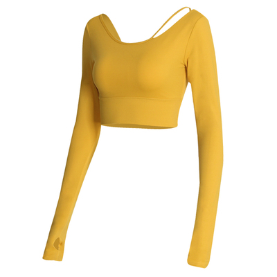 含胸垫紧身速干长袖美背运动上衣