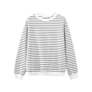 黑白条纹卫衣长袖t恤女2026春季新款纯棉宽松薄款显瘦圆领上衣