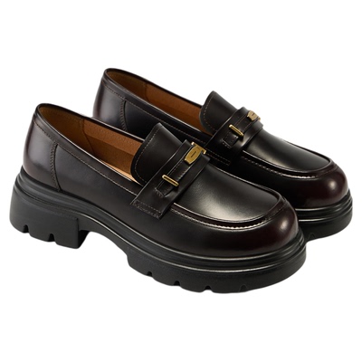 fed棕韵金扣单鞋春季新款女鞋厚底乐福鞋学院风小皮鞋女款YAB176