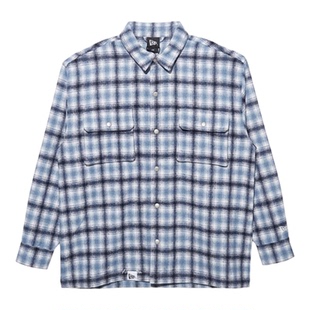 NewEra纽亦华运动秋冬男女叛逆天使潮蓝格纹毛呢衬衫外套13488891