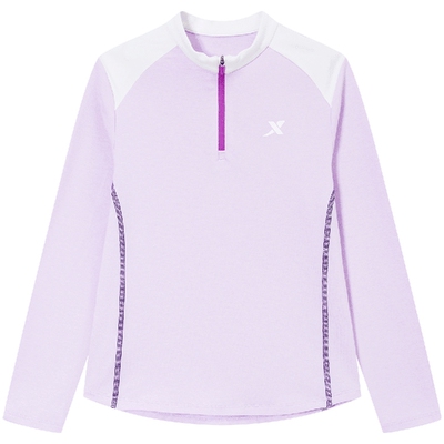 特步童装2026新款女童拼接长T中大童春装户外半拉链款长袖针织衫