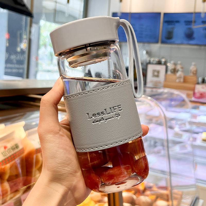 高颜值玻璃杯高硼硅单层水杯网茶隔女2022男新款夏季耐热带杯子红