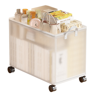 办公室桌下置物架带轮小推车书包收纳架工位可折叠书本零食收纳筐