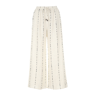 【自在裤系列】wana try100%亚麻休闲裤2025夏季新品条纹阔腿裤女