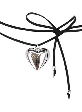 蝴蝶结爱心项链新款高级感