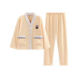 芬腾情侣睡衣秋冬季珊瑚绒抗静电套装男女士加绒加厚法兰绒家居服