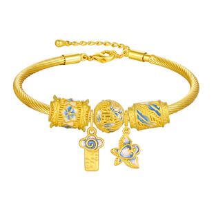 周大生腕美x福韵国宝黄金青花珐琅手链女足金硬金青云直上转运珠