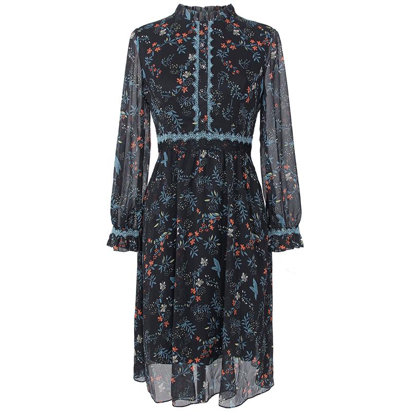 JAN AN NO 简爱诺收腰连衣裙气质印花显瘦长袖裙子春装J2270030LQ