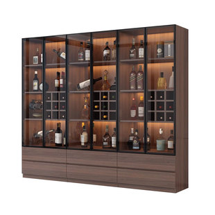 实木酒柜客厅靠墙展示柜带玻璃门2025新款轻奢酒柜置物架储物柜子