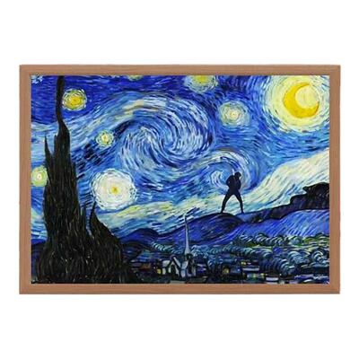 星坤夜恶搞梵星月夜世界名画相框蔡徐坤搞笑挂画小黑子装饰画潮